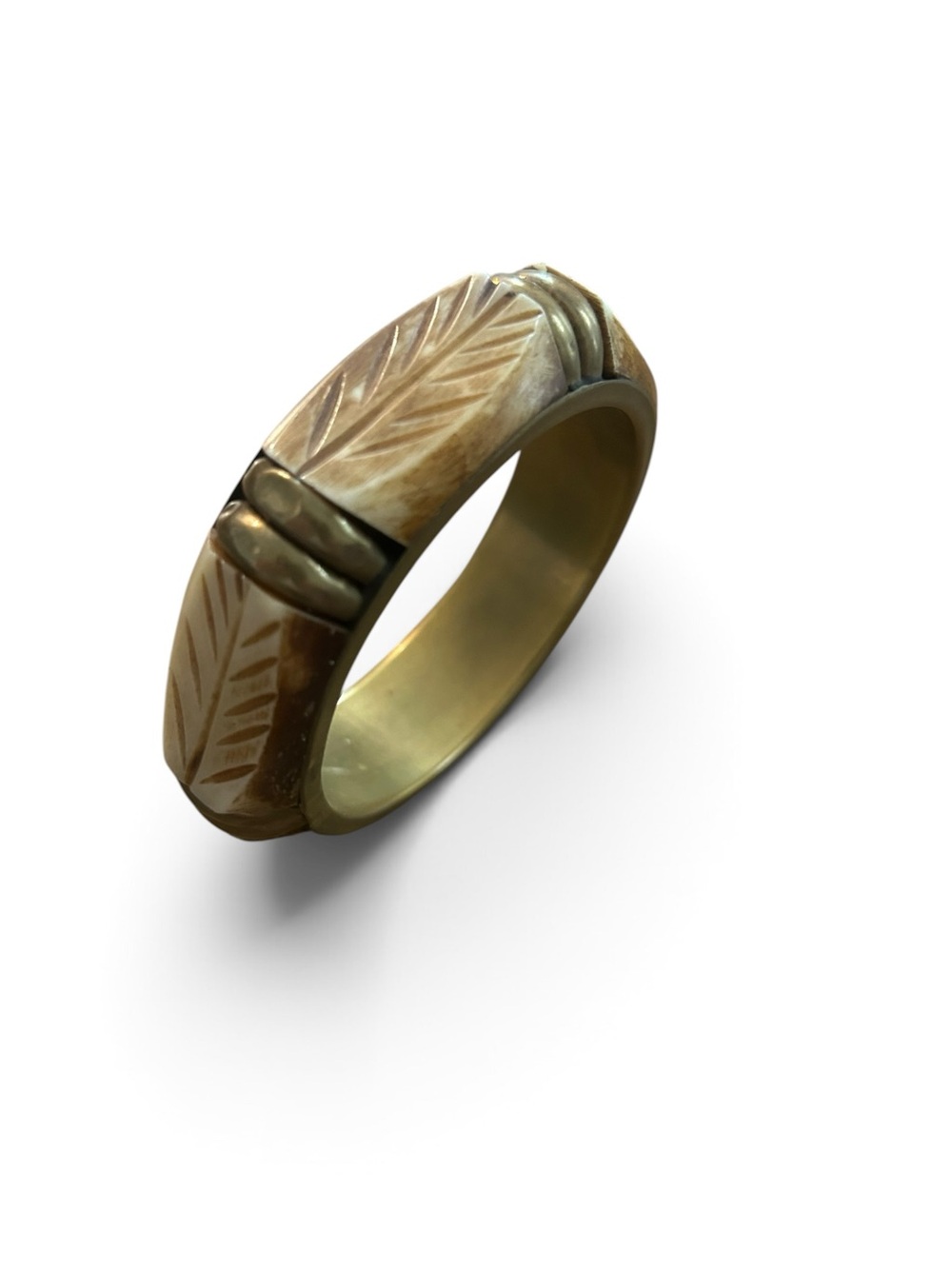 1970s Carved Bone Brass Bangle Bracelet